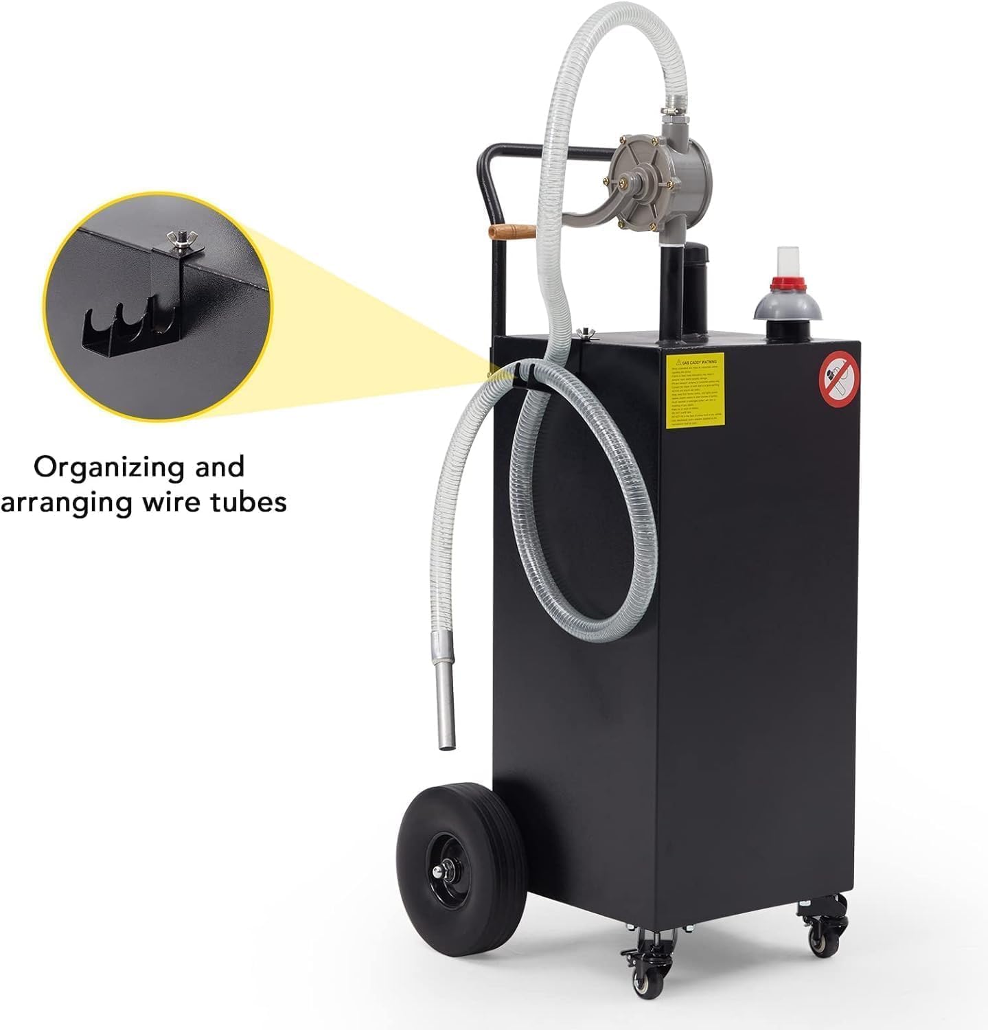40 Gallon Fuel Caddy with Manual Hand Pump, Heavy Duty Portable Gas & Diesel Transfer Tank on 4 All-Terrain Wheels, Spill-Proof Container with Locking Brakes for Tractor, Truck, Boat, ATV, Lawn Mower
