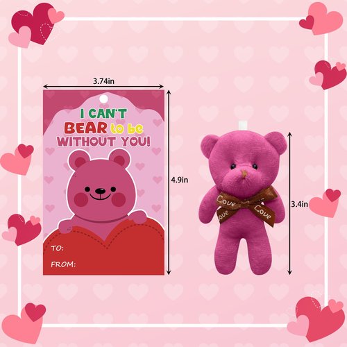 NBDIB 14Pcs Plush Bears with 14 Valentines Day Gift Cards for Kids, Mini Stuffed Animals Bulk Toys for Party Favor, Plush Bear Keychains for Kids Valentines Day Exchange Gift Classroom Prizes