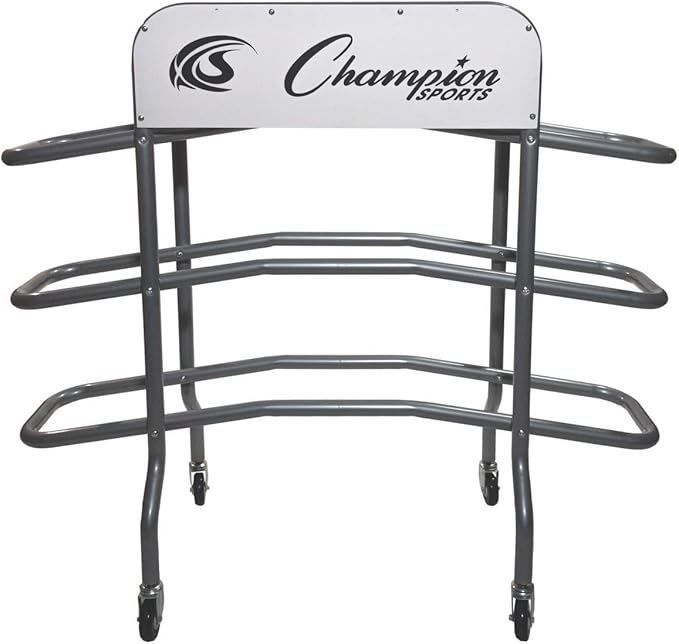 Champion Sports Deluxe Heavy Duty Basketball Storage Cart with Locking Swivel Caster Wheels (Black)
