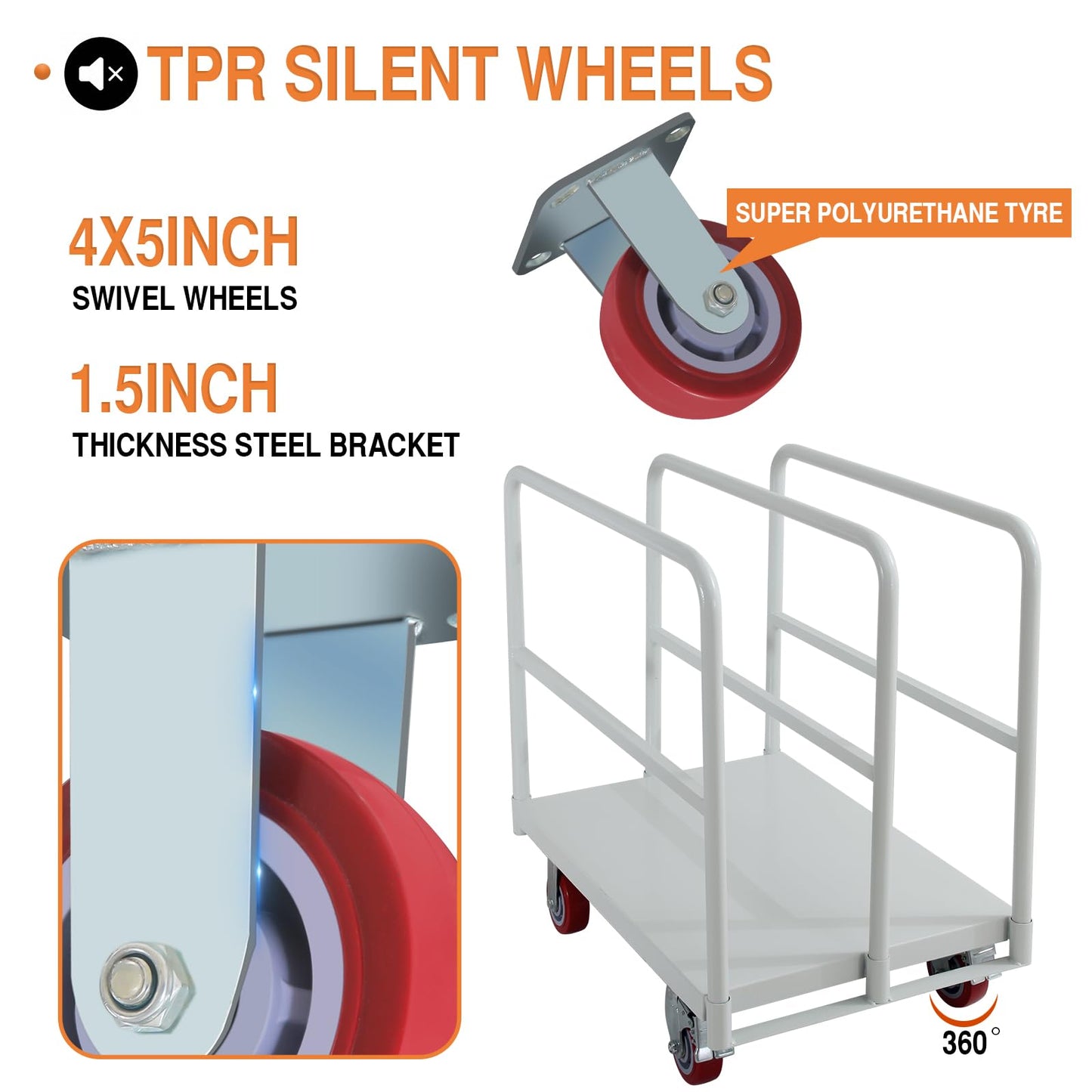 2500 LBS Heavy Duty Platform Truck Cart with 4 Side Handrails with 4 Rubber Swivel Casters for Loading and Storage