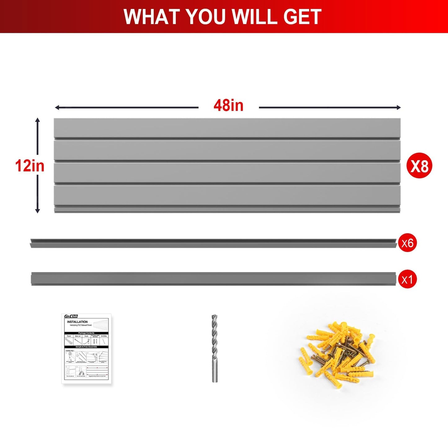 Ginchain 4 x 8 FT Slatwall Panel Garage Wall Organizer, Heavy Duty Slat Wall Paneling Sheets, Interlocking PVC Panels, Garage Slatwall for Tool Organization Mounted Storage Systems
