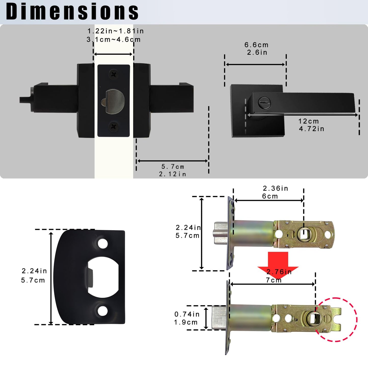 DSJJBLL Matte Black Door Handle Heavy Duty, Keyed Alike Entry Door Lever, Door Knobs with Lock and Key, Square Door Lever for Bedroom, Bathroom and Front Door