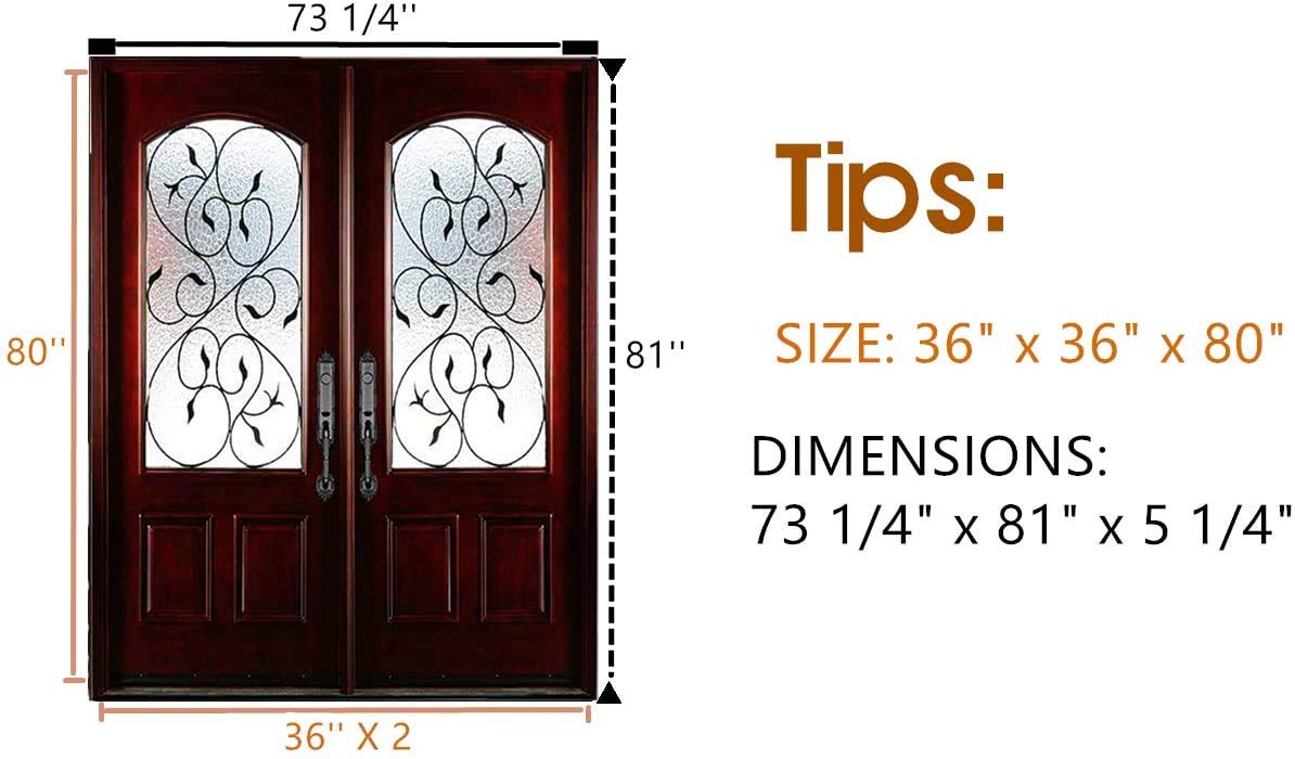 BGW Left Hand in-Swing Exterior Entry Door Finished Prehung Door Wood-Glass Waving Camping Pattern (Left-Hand, Double Door 3680)