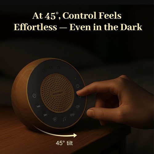 Housbay White Noise Machine - 31 Soothing Sounds, 5W Stereo Sound, Auto-Off Timer | Wood Grain Finish