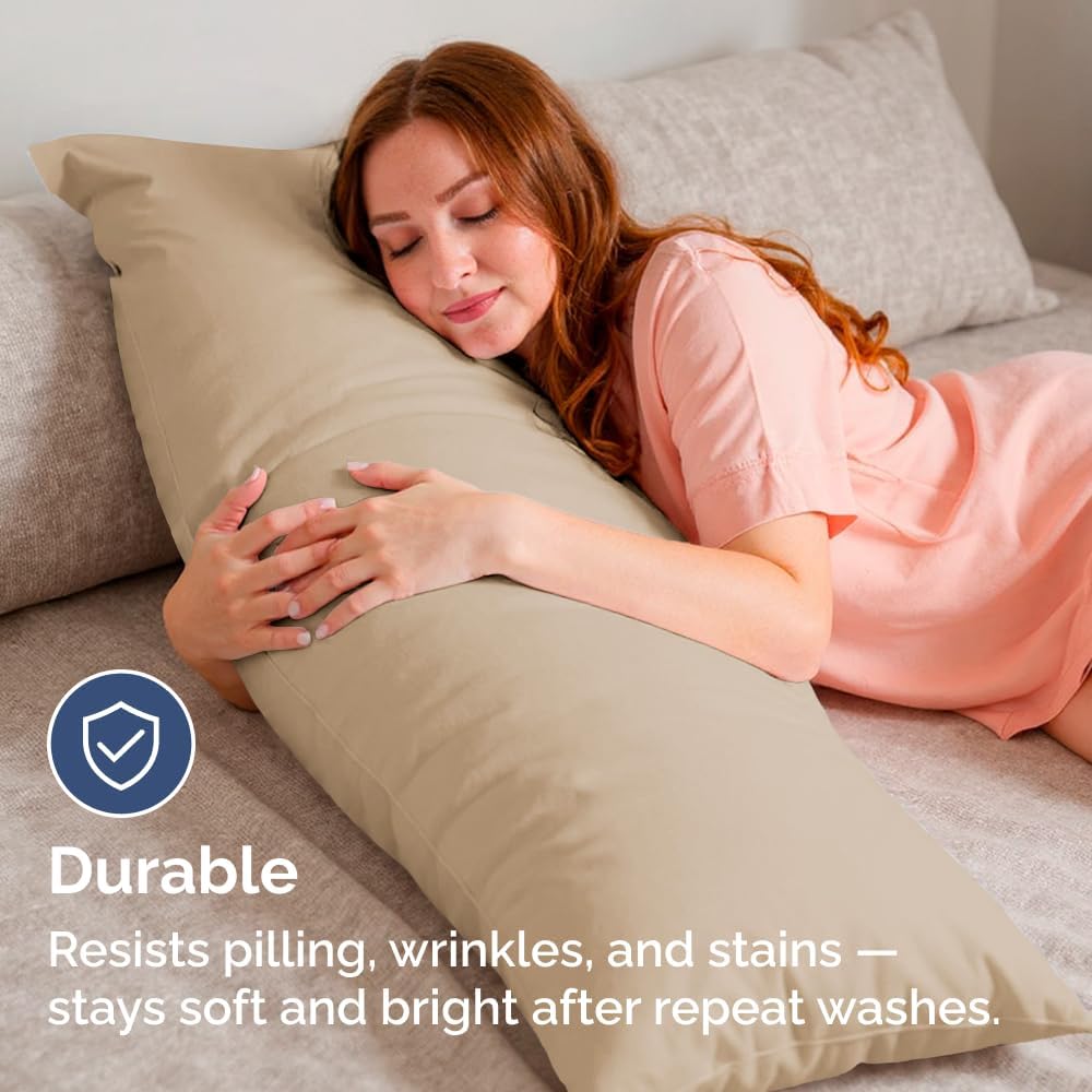 Skiennix Body Pillowcases Set of 4 | Soft, Cozy 20x54 Long Pillow Covers - Breathable & Fade-Free - Machine Washable (Cream)