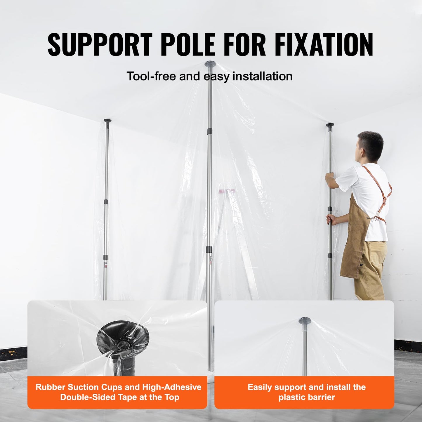 VEVOR Dust Barrier Poles, 10 Ft Telescoping System with 4 Poles, Carry Bag, and 32.8x13.12 Ft Plastic Film for Interior Decoration and Painting