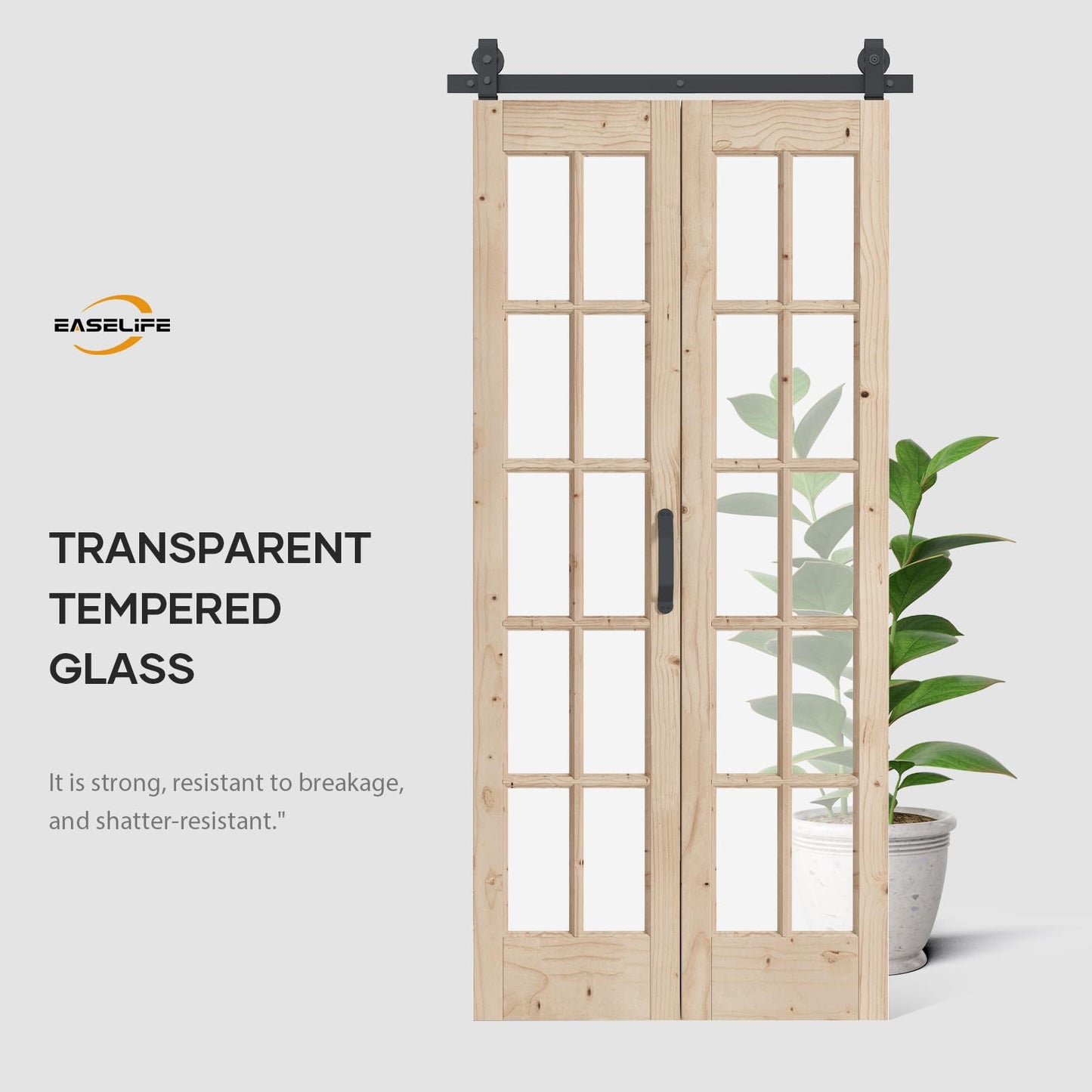 Easelife 42in x 84in(Double 21x84inch) Bifold French Glass Door,Sliding Folding Barn Doors with 3.8FT Hardware Track kit Included,Preassembled,Easy Install