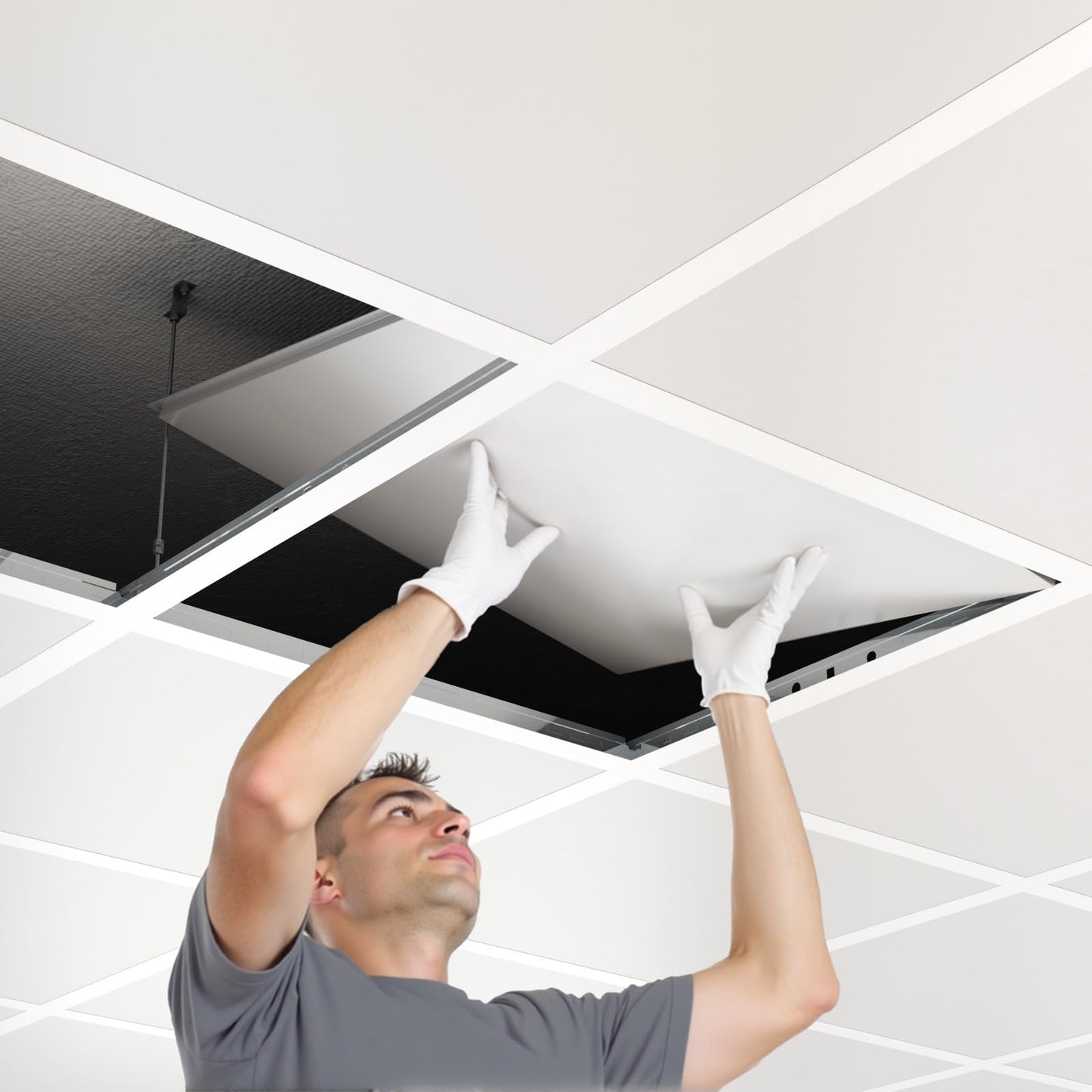 LooYee 25 PCS 144 Inch Main Beam Cross Tee Drop Ceiling Grid System, 12 Ft Galvanized Steel Rust & Fire Resistance, Ideal for Basement Living Room Garage Kitchen Bathroom White