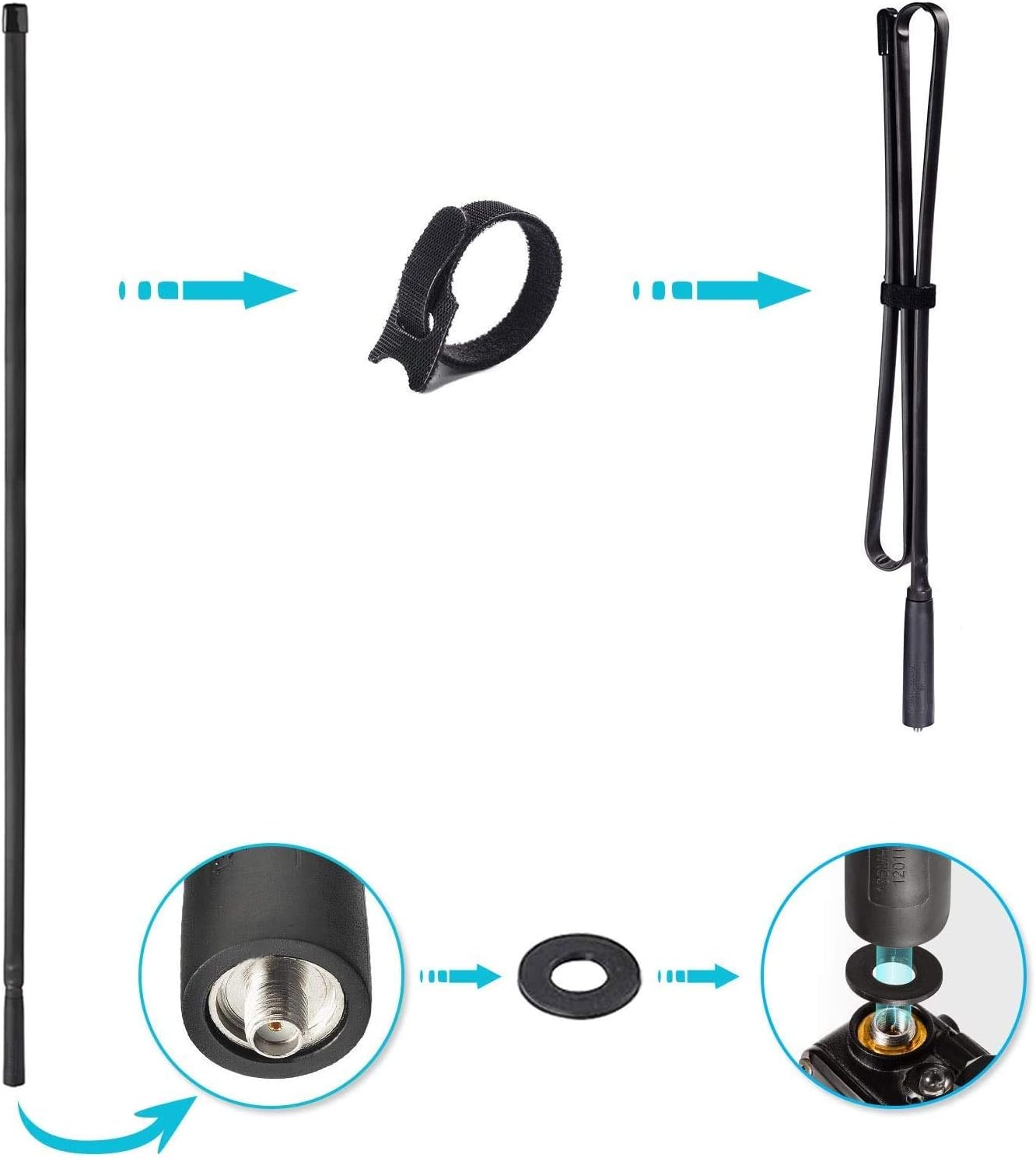 BINGFU 136-520MHz 42.5 inch 3 BF-F8HP UV-5R UV-82 BF-888S GT-3 Dual Band VHF UHF Foldable CS Tactical SMA Female Ham