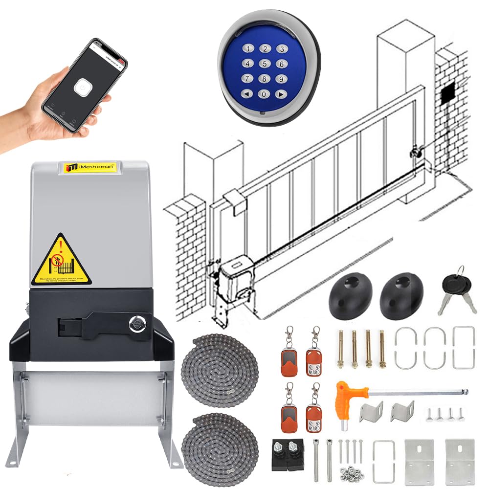 4400LB Automatic Sliding Gate Opener,750W APP Control Electric Rolling Driveway Slide Gate Motor with 4 Remotes,Wireless Keyboard,Gate Operator Hardware Kit for Security,Up to 40FT (Chain Driven)