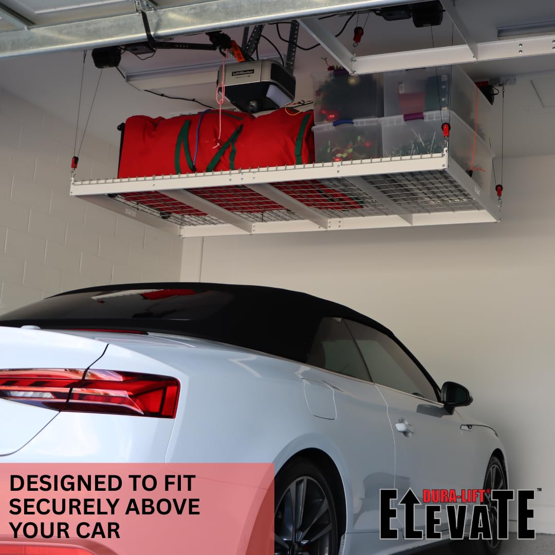 DURA-LIFT Elevate 4x6 Motorized Overhead Storage Lift for Garage Ceiling, Electric Storage Rack with Bluetooth App Control