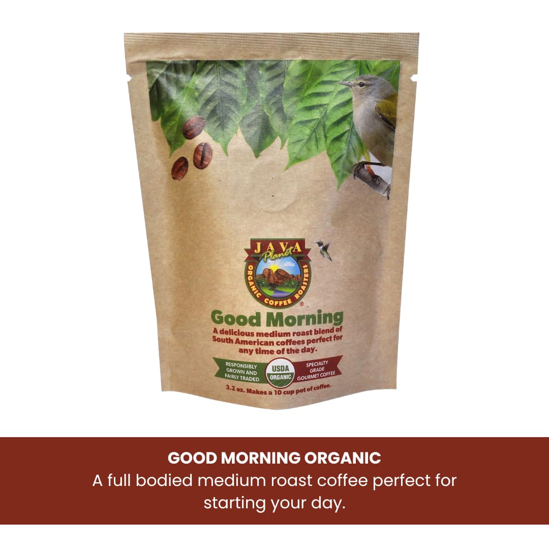 Java Planet, Coffee Gift Sampler Set, for Coffee Lovers: Low Acid Organic Beans: Whole Bean, Mold-Free & Stomach Friendly - Arabica Gourmet, 1.32 LBs (19.2 oz) packaged in 6 Bags Each 3.2 oz