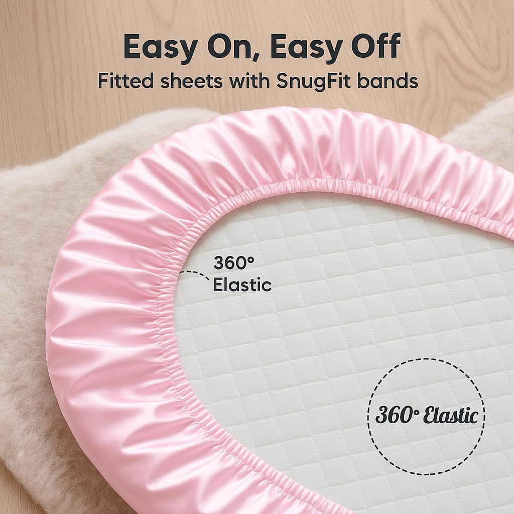 Skiennix Satin Bassinet Sheets - Soft Silk Feel for Baby Hair | 2 Pack in Pink & Purple