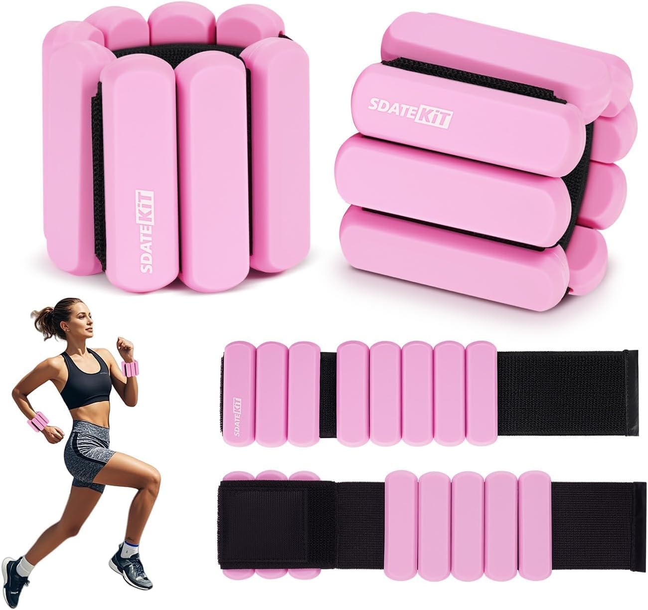 Wrist and Ankle Weights for Women & Men 2 Pack (1lb Each), Adjustable Silicone Wearable Arm & Leg Weights for Pilates, Gym, Yoga, Cardio, Strength Training (Pink)