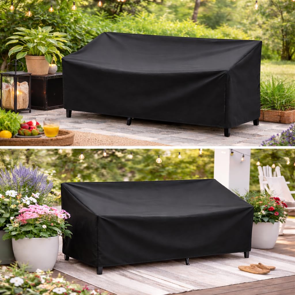 Outdoor Bench Cover, 2 Seater Patio Bench Cover, Waterproof Heavy Duty Furniture Cover with Air Vents, Buckles and Drawcord, All Weather UV Dust Protection for Porch Deck Garden, 53 x 26 x 35 in