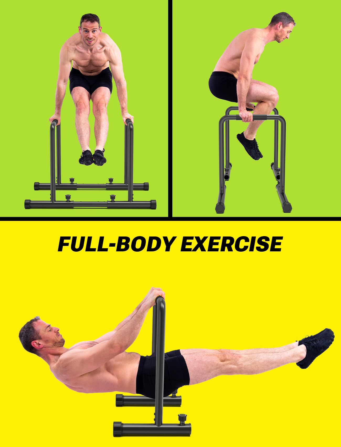 YOLEO Adjustable Dip Bar- 1100lbs Dip Station Portable Functional Fitness Bar with Safety Connector, Heavy Duty Dip Stand Body Press Bar Parallette Exercise Bar Workout Equalizer for Calisthenics