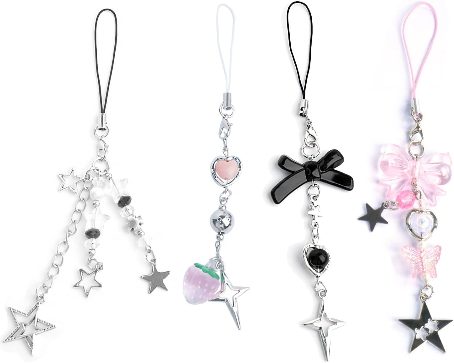 1-4PCS Y2K Y2K Ruittos Cute Phone Charms Aesthetic Cellphone Charms Strap Pink Strawberry Butterfly Star Charm