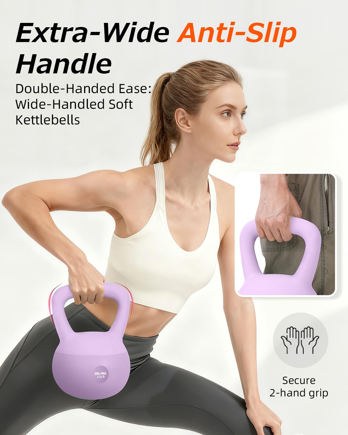 Soft Kettlebell, Safe Strength Training Kettle bell, Cushioned Impact-Resistant Base and Anti-Slip Grip Weight, Kettlebells Set for Home Workouts and Men/Women/ Beginners,With Non-slip Gloves (Purple, 15 LB)