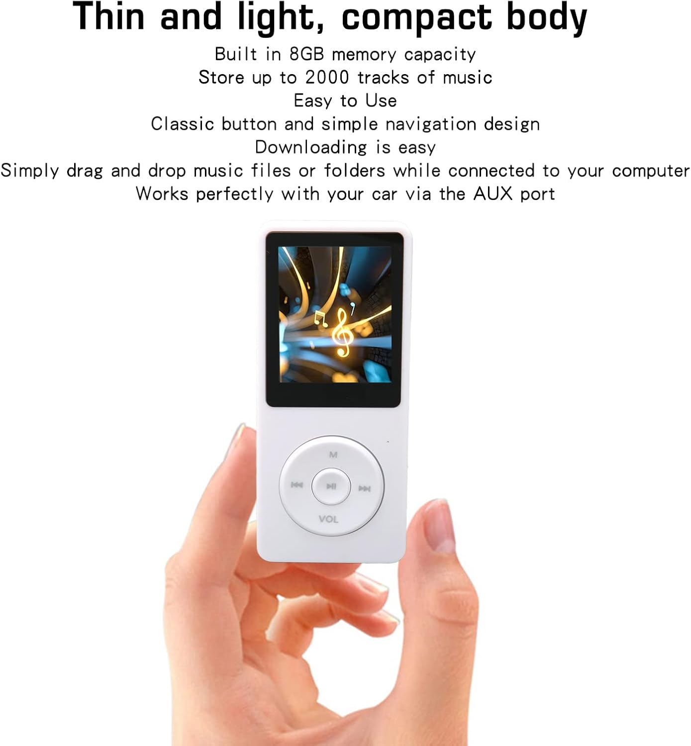 Zopsc MP3 MP4 8GB 64GB 30 Player, Memory Expandable, Hour Playback Lossless Sound, Lightweight Portable White