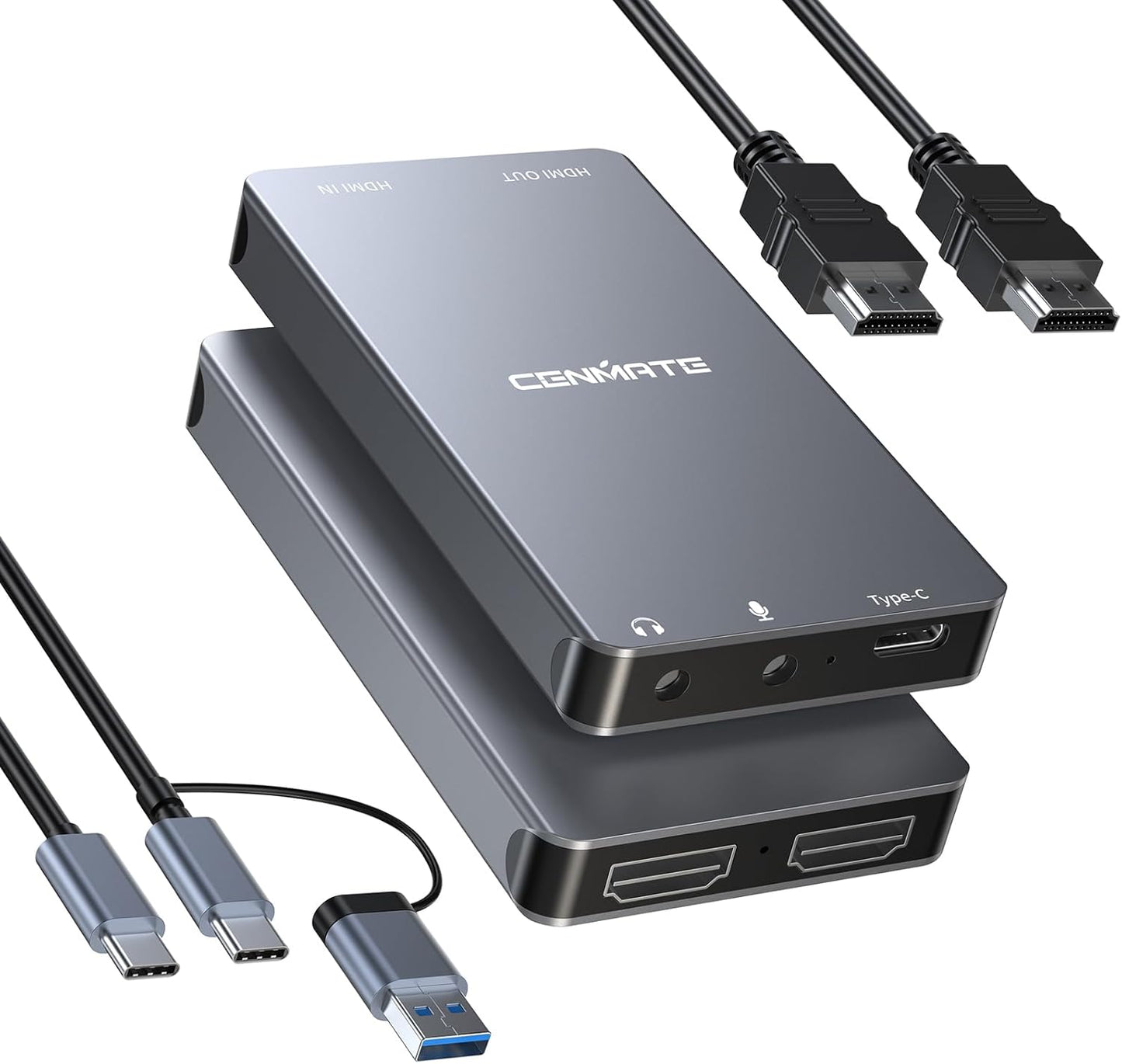 cenmate 3.0 1080P 60FPS 4K@30Hz Switch/PS5/Xbox/Camera/PC Aluminum HDMI Capture Card, USB Audio Video Capture Card