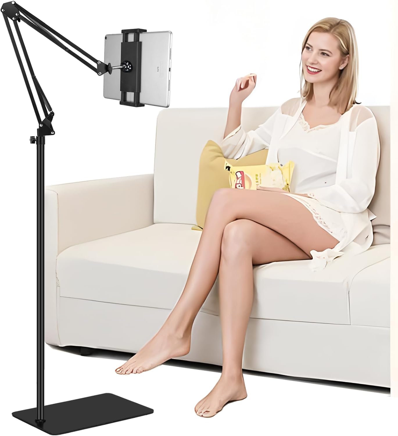 SAMHOUSING 6LB Tablet Floor Stand with Weight, Overhead Bed phone Stand Angle Height Adjustable Arm Stretchable Stand