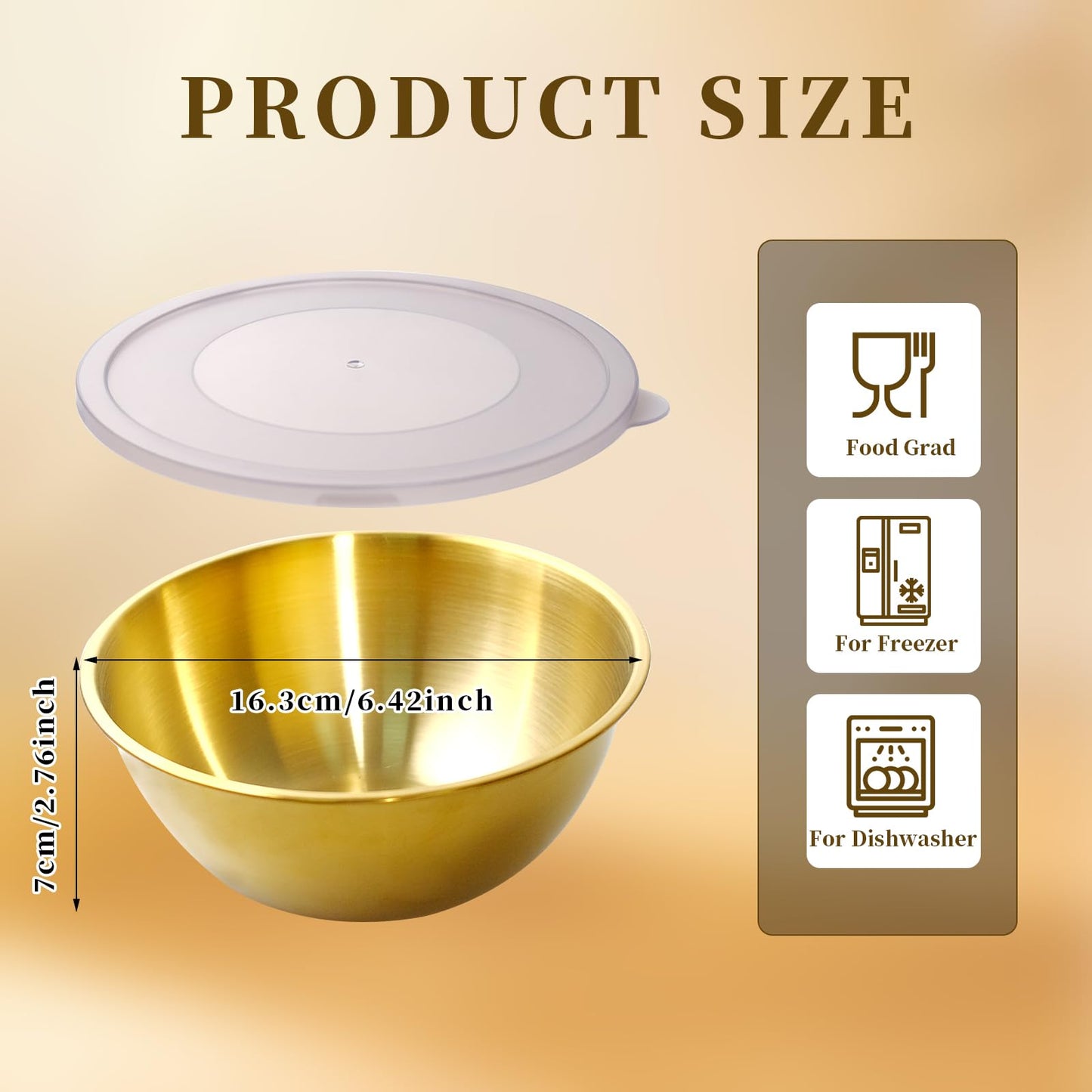 14 Pack 6.69 inches Gold Mixing Bowls with 16 Pcs Airtight Lids Stackable Stainless Steel Soup Bowls Versatile Mixing Bowls Metal Fruit Salad Bowls Round Serving Bowl for Kitchen Cooking Supplies