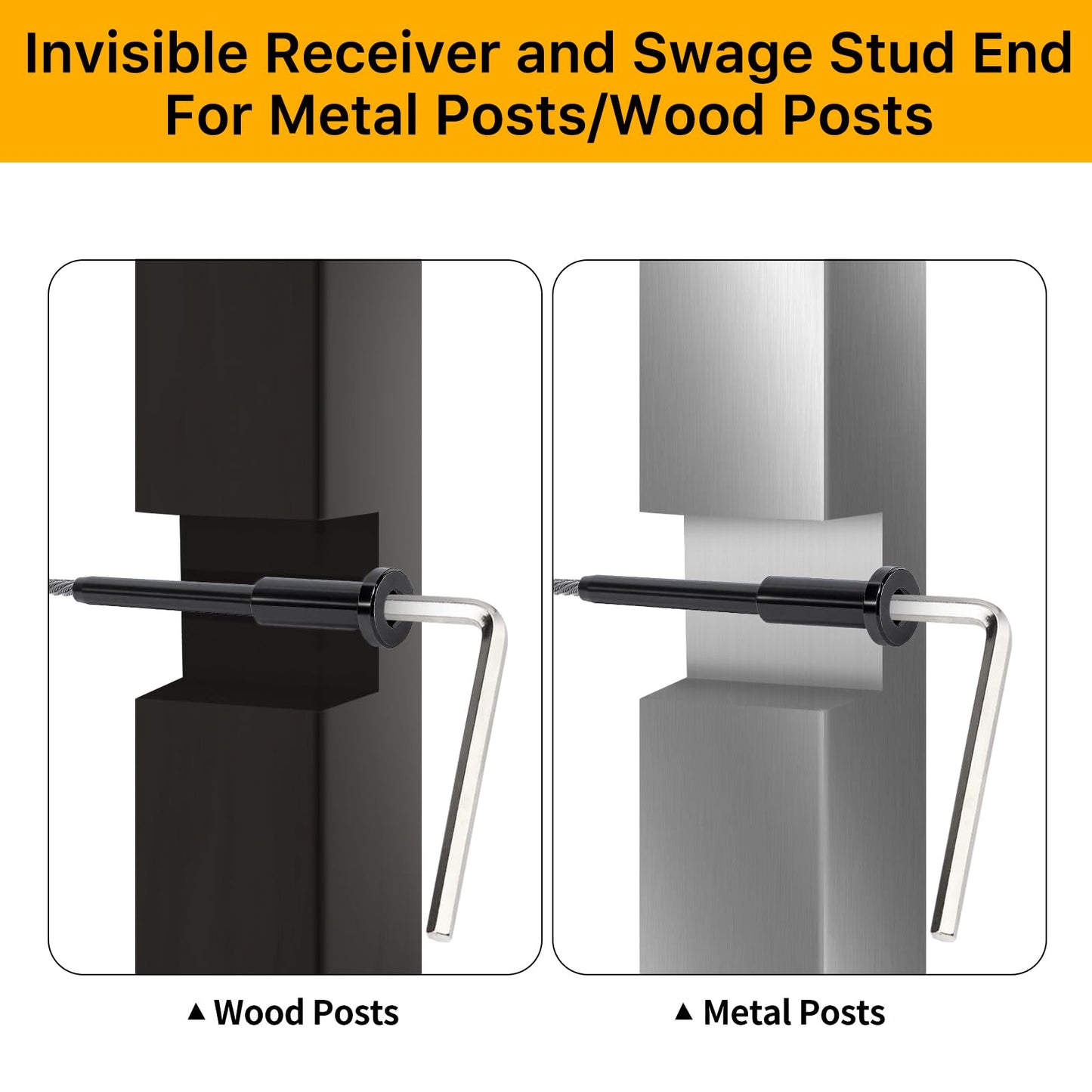 50 Pack 1/8" Black T316 Stainless Steel Invisible Cable Railing Kit，Swage Stud End for Deck, Stair, Wood & Metal Posts ，Black Cable Railing Hardware