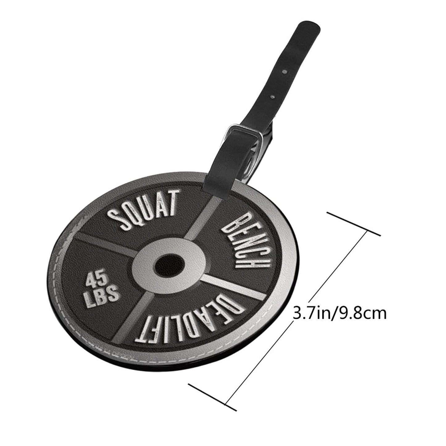 Luggage Tag Barbell Plate Squat Bench Deadlift Weight, Pu Leather Bag Travel Suitcases Id Identifier Baggage Label for Women Men Boys Girls