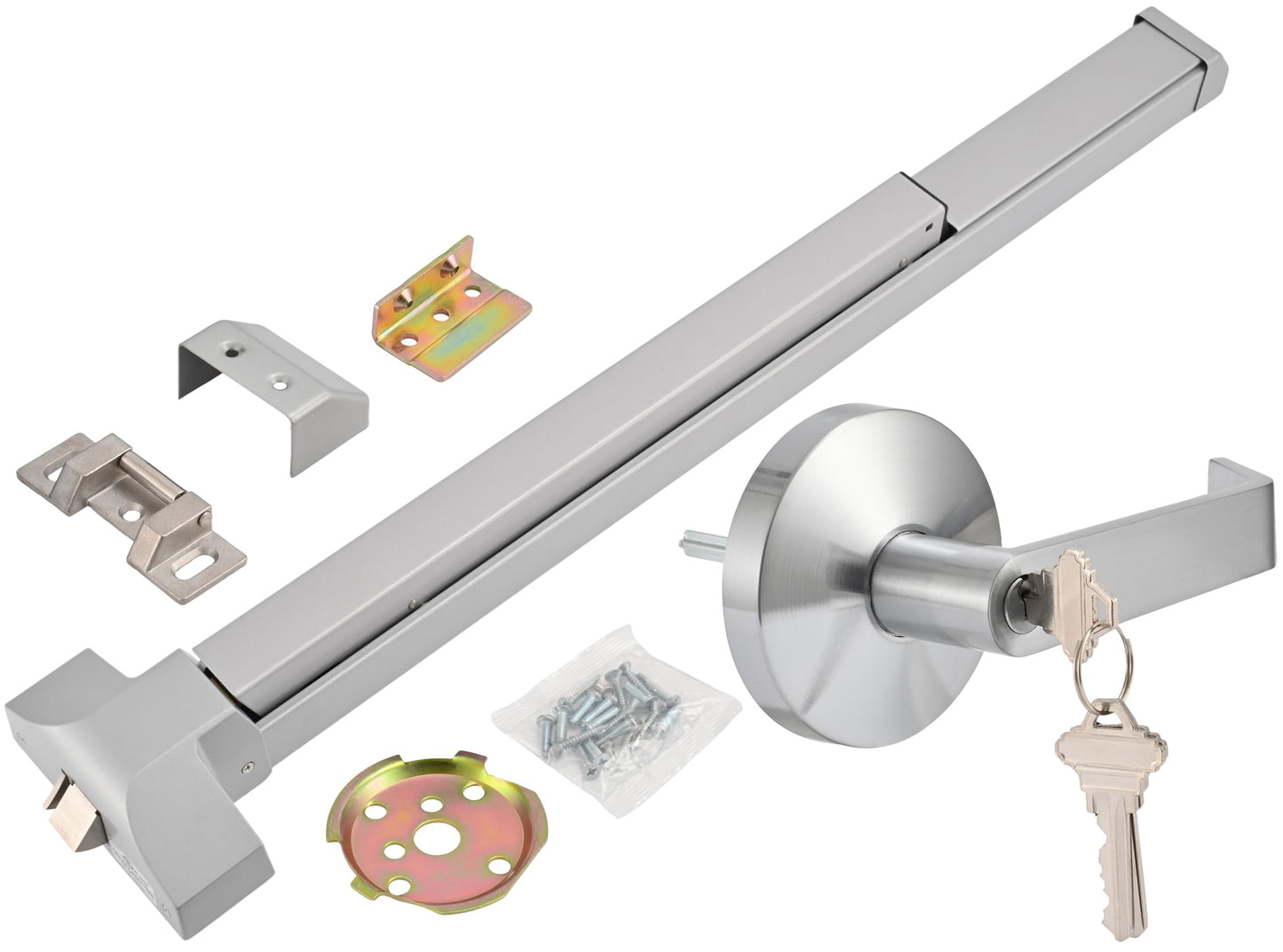 Commercial Panic Exit Device with Push Bar and Exterior Lever Handle, UL10C & ANSI Grade 1 Certified, ADA Compliant Emergency Exit Door Hardware for Safety & Durability (211P-With Lever Handle)