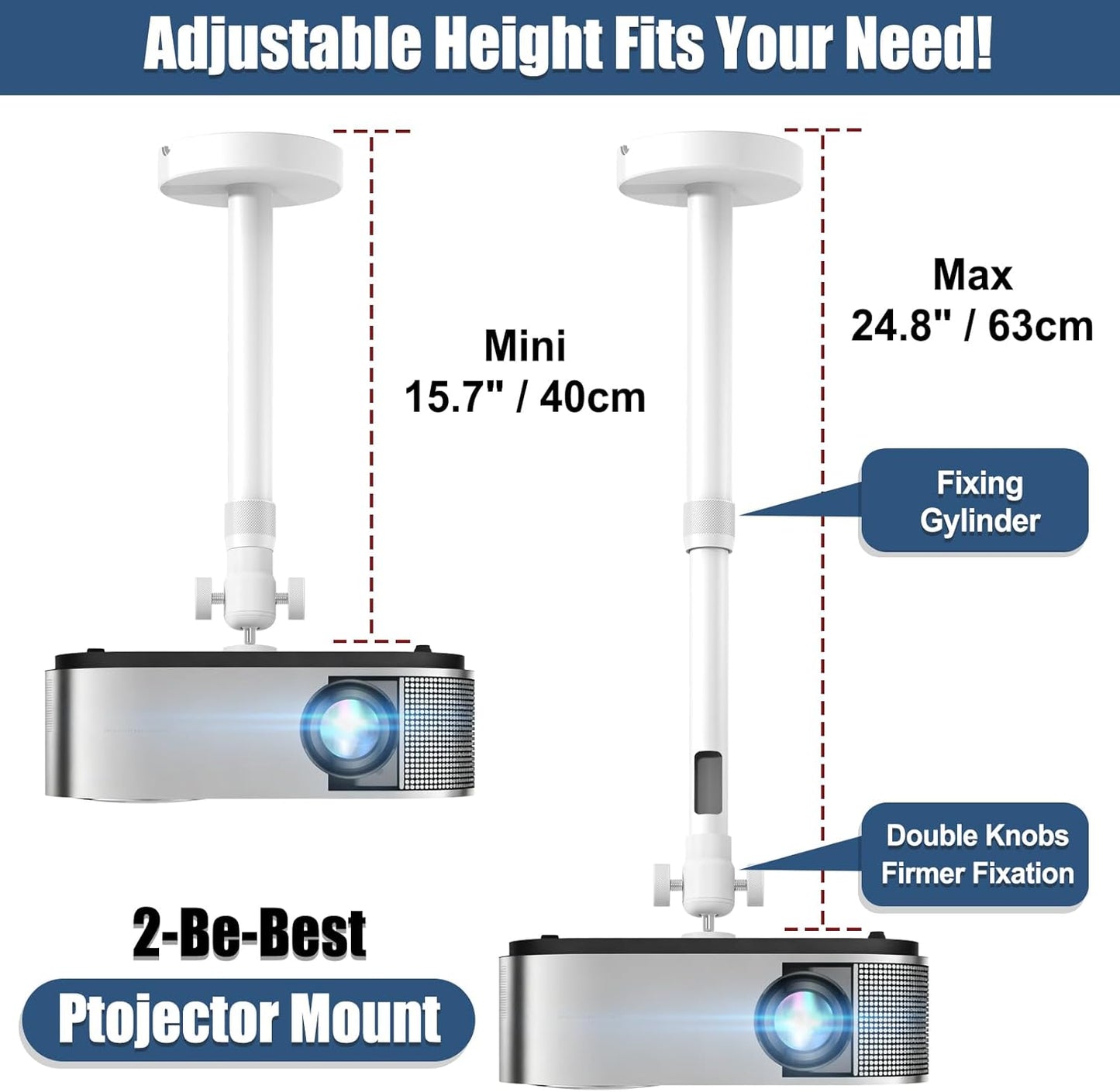 2-Be-Best -Inch 14-24 37-62 cm 360 Projector Mount with New Gimbal Screw Longer Length in / Projector Ceiling/Wall