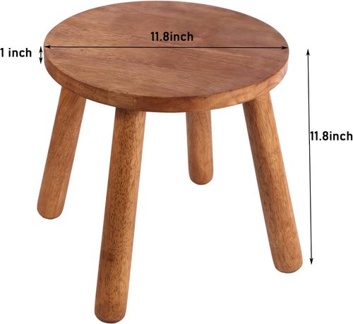 **Round Solid Wooden Step Stool - Detachable Wood Legs for Versatile Use | 11.8" Height in Walnut**