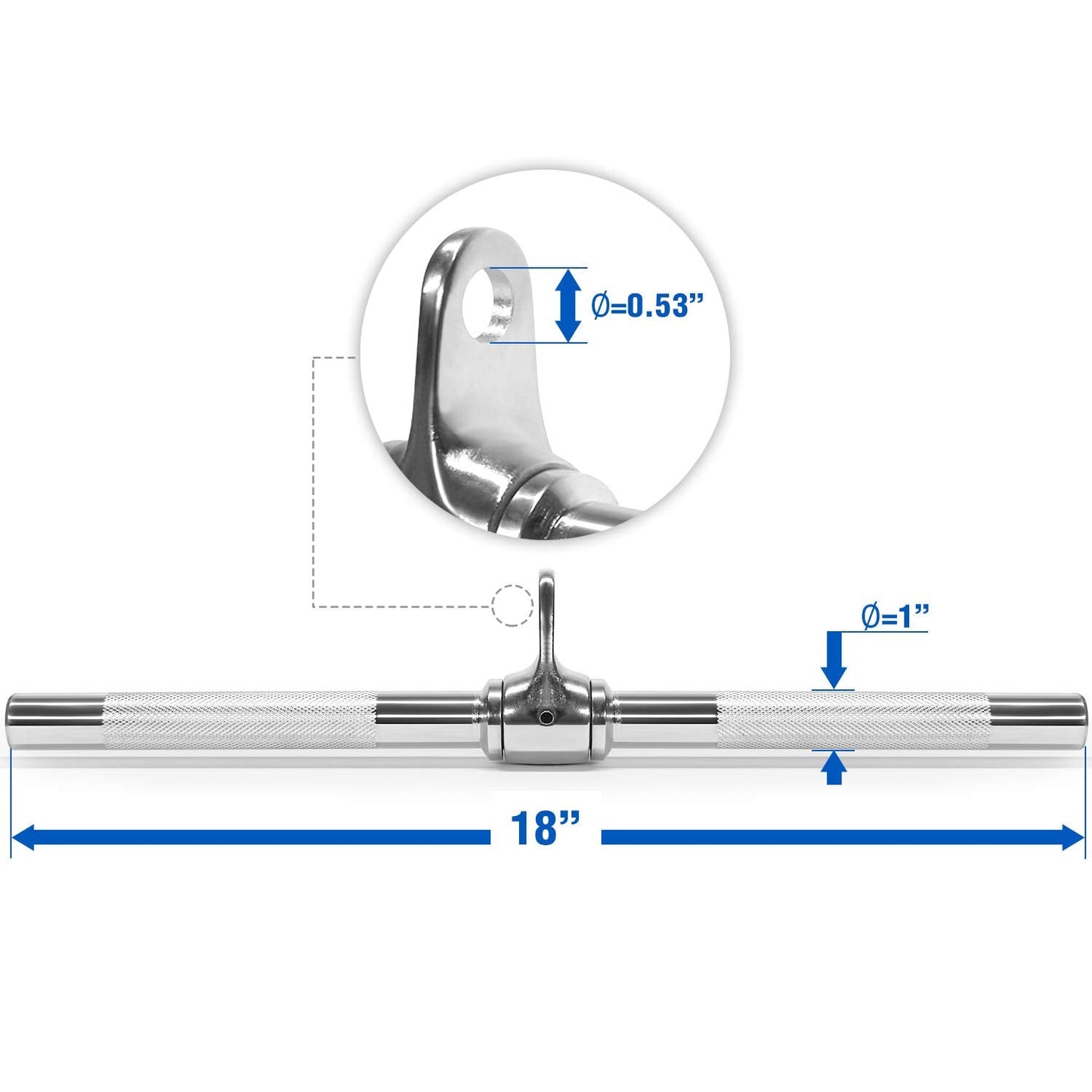 Yes4All Revolving Straight Bar with Non-Slip Handle – Rotating Straight Bar Cable Attachment – Lat Pull Down Bar – Support up to 880 lbs (Chrome)