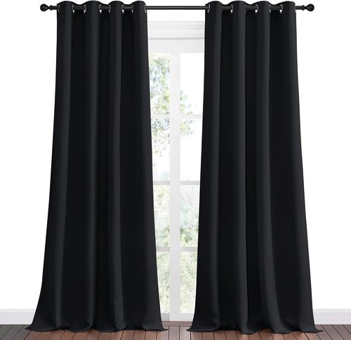 NICETOWN Blackout Patio Curtain Shades - Thermal Insulated Grommet Drapes, 55" x 120", Black | Summer Home Decor
