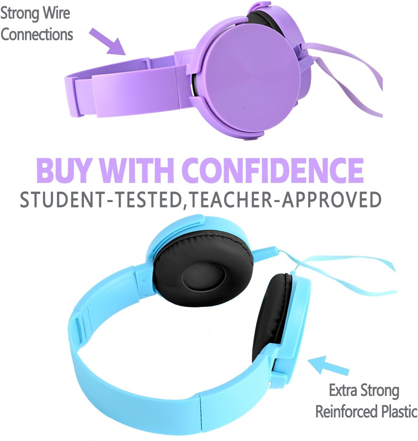 2 Pack Headset K-12 Kids Headphones for School Classroom, Wired Computer Online Learning for Students, Durable Soft