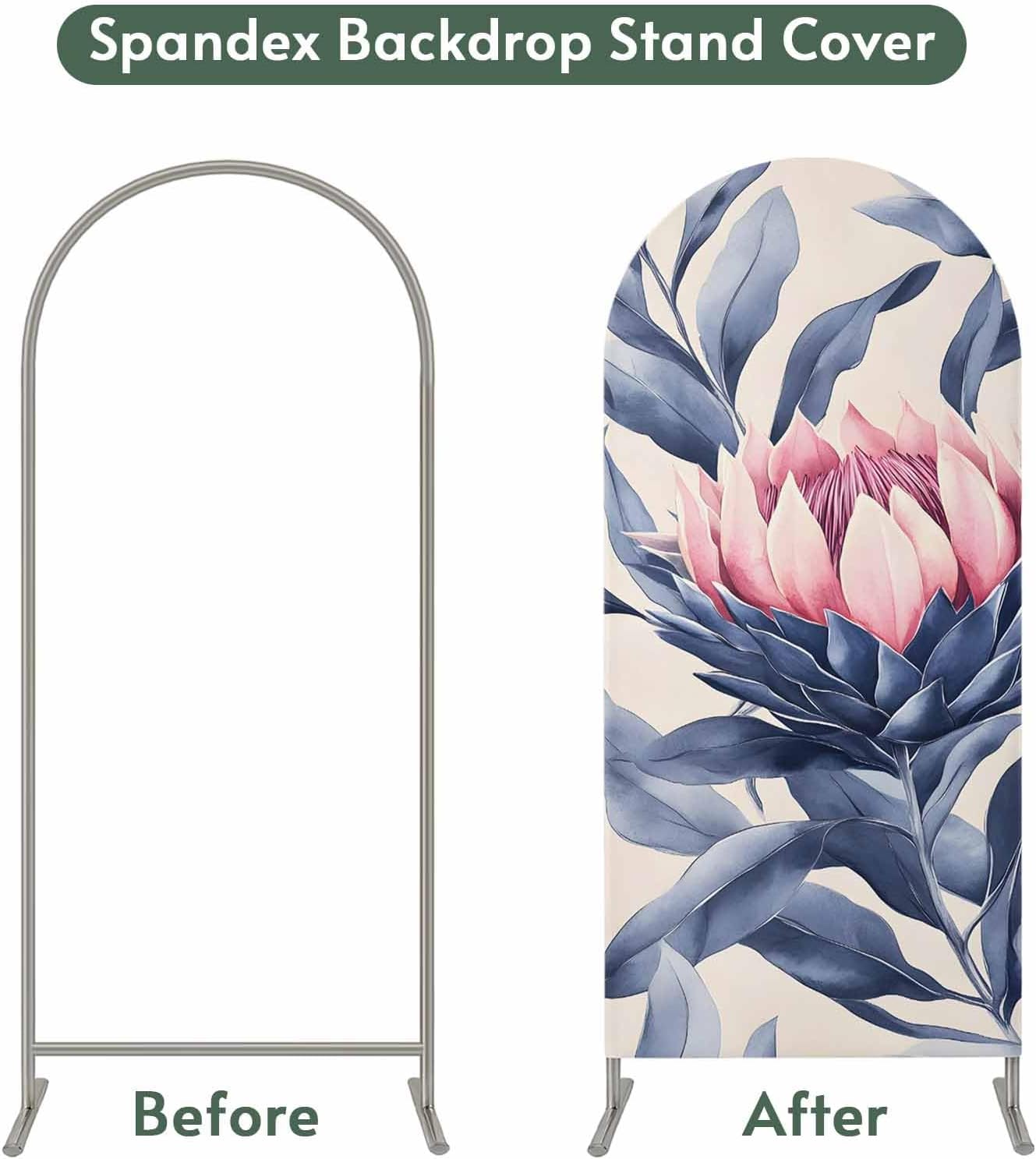 Jnbasdffb 7.2 Blue Pink Botanical Wedding Arch Cover,Stretchy Spandex Arch Backdrop Stand Covers FT,Oil Painting Spring