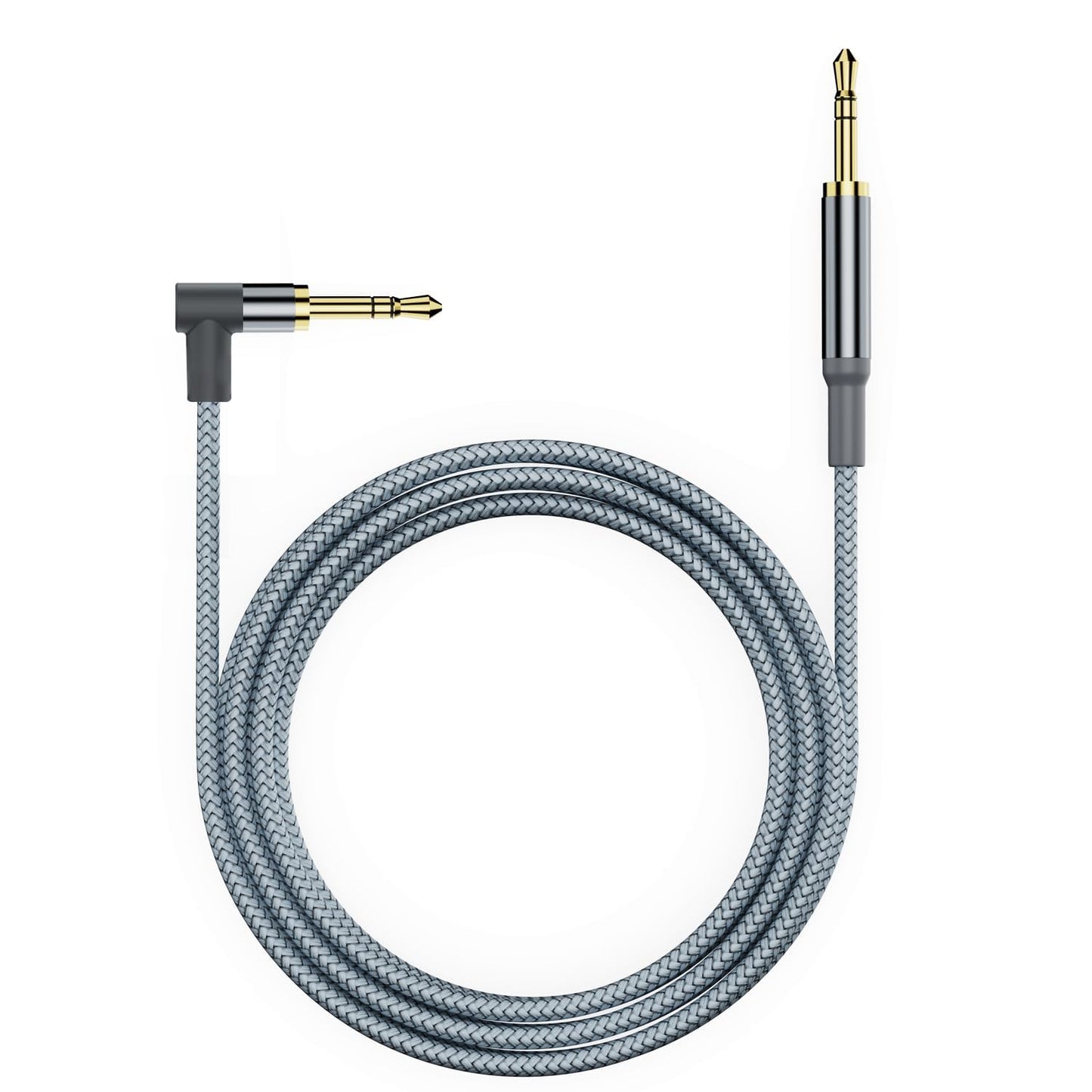 3.5mm 90 3.5mm (2 PACK 3.94FT/1.2M) Aux Cable Cord,Hi-Fi Sound Degree Nylon Braided Male to Male Stereo Aux Cables
