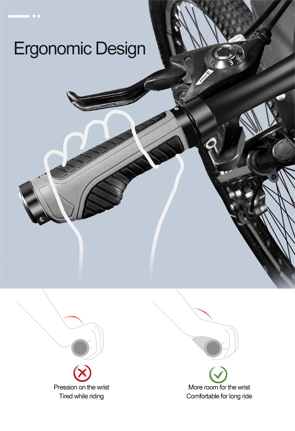 TOPCABIN Ergonomic Bicycle Grips - Widen Holding Rubber Handlebar Grips with Aluminum LockGrips for Mountain & Road Bikes (Knife Style, Red/Black Aluminum Lock Plug, 1 Pair)