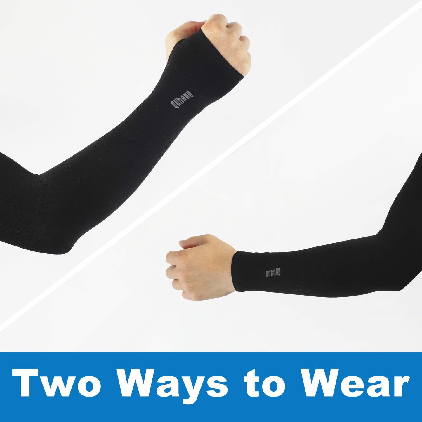 QUhang 6 Pairs Arm Compression Sleeves for Women Men Outdoor UPF50 UV Protection Sun Sleeves Cooling Tattoo Black Sleeve with Thumb Hole