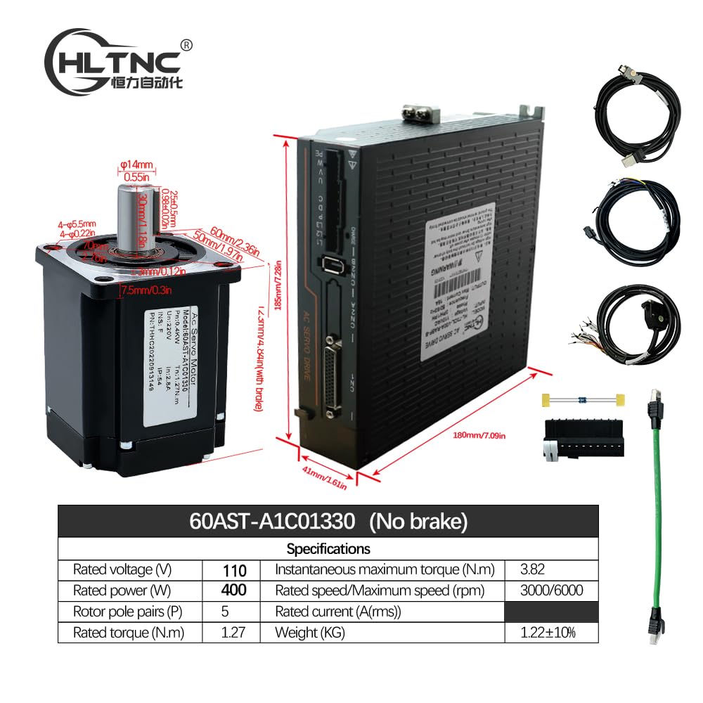 110V Servo Motor Kit with 17-Bit Absolute Encoder & T3DL-V30A Driver | High Torque Plug-N-Play Industrial Automation Solution | Includes RS485 Cable Resistors for CNC Robotics (400W)