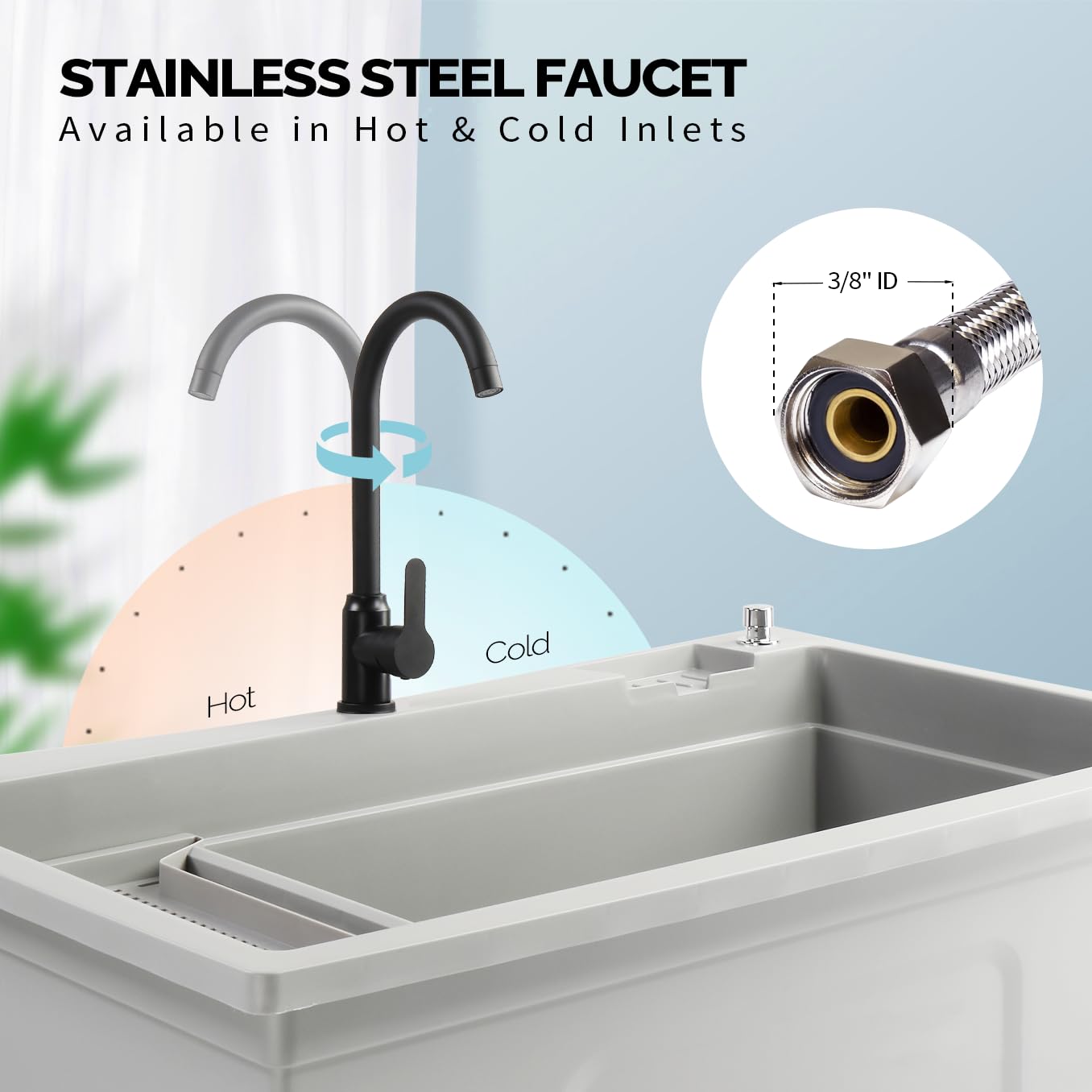 Bonnlo 37-Gallon Freestanding Utility Sink with Faucet, 36" Heightened Basin for Laundry, Garage, Outdoor Garden, Pet Wash, Heavy Duty Plastic Laundry Tub with Storage Shelf, 40"L×24"W×36"H (Gray)
