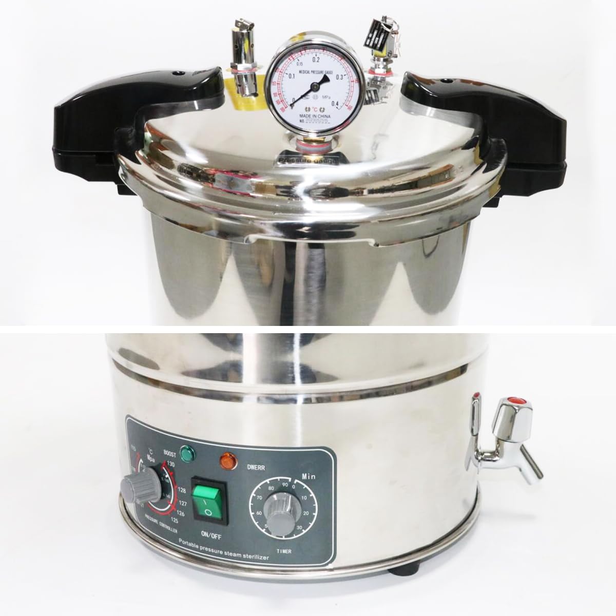 24L Steam Autoclaves, SHengwin Lab Autoclave Sterilizers 110V High Pressure Steam Sterilizer Cleaning Machine Stainless Steel
