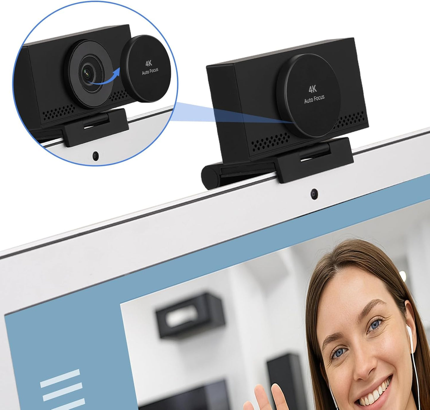 MEGREZ 4K Webcam with Microphone, AutoFocus HD USB C Web Camera with Privacy Cover, Plug & Play Streaming Webcam