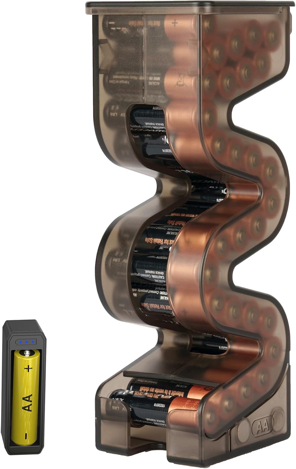 KIWIFOTOS 27 AA Battery Case Holder with Tester, Vertical Battery Organizer Dispenser for Kitchens, Home Offices