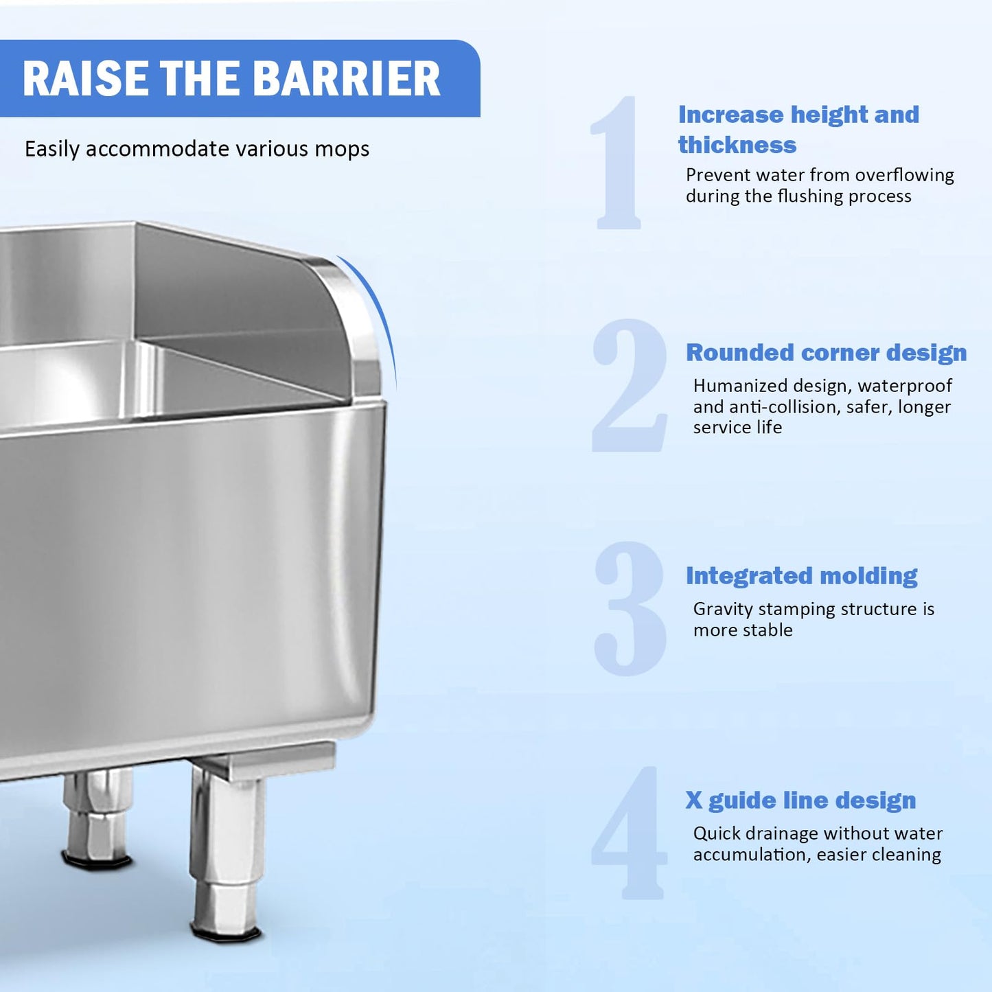 Commercial Floor Mop Sink，Stainless Steel Mop Service Basin，Mop Cleaning Sink，Vertical industrial sewage tank for balconies, laundry rooms, industries, etc（17.7”×16.1”×21.6”)