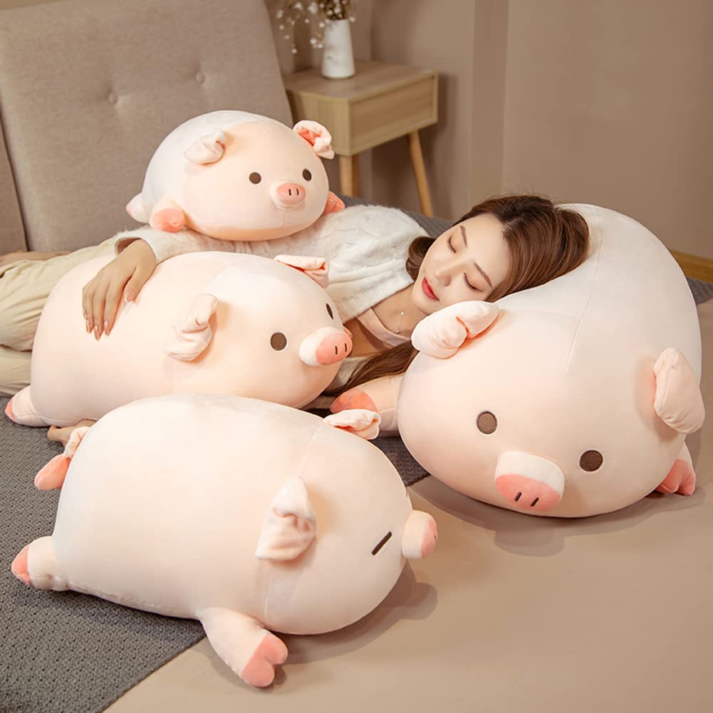 lannery Pig Stuffed Animal Hugging Pillow, Soft Fat Pig Plush Toy Gifts for Kids, Valentine, Christmas (Round Eyes, 23.6")