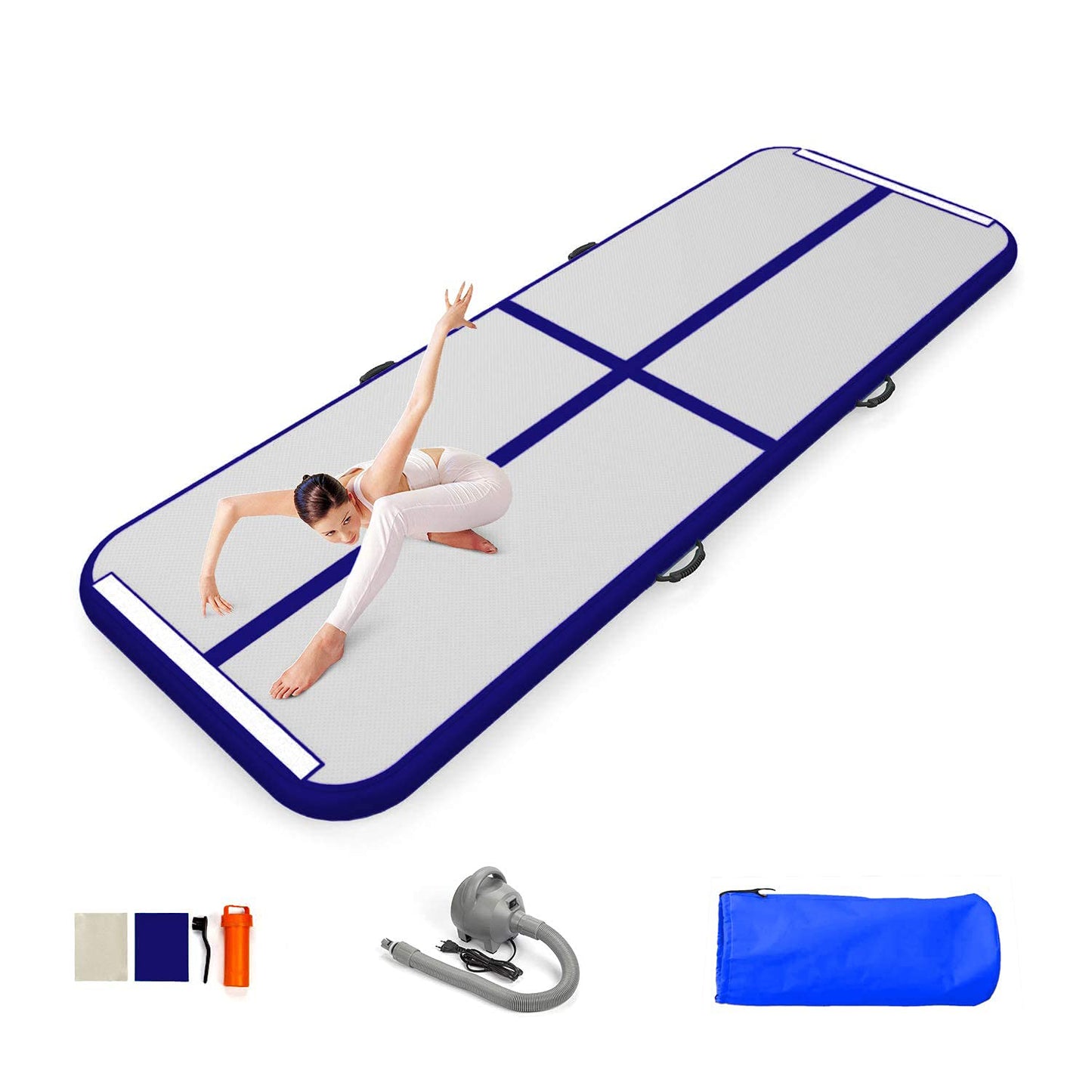 EZ GLAM 10ft/13ft/16ft/20ft Air Mat Tumble Track Inflatable Gymnastics Tumbling Track Mat with Electric Air Pump for Cheerleading/Practice/Beach/Park/Home use