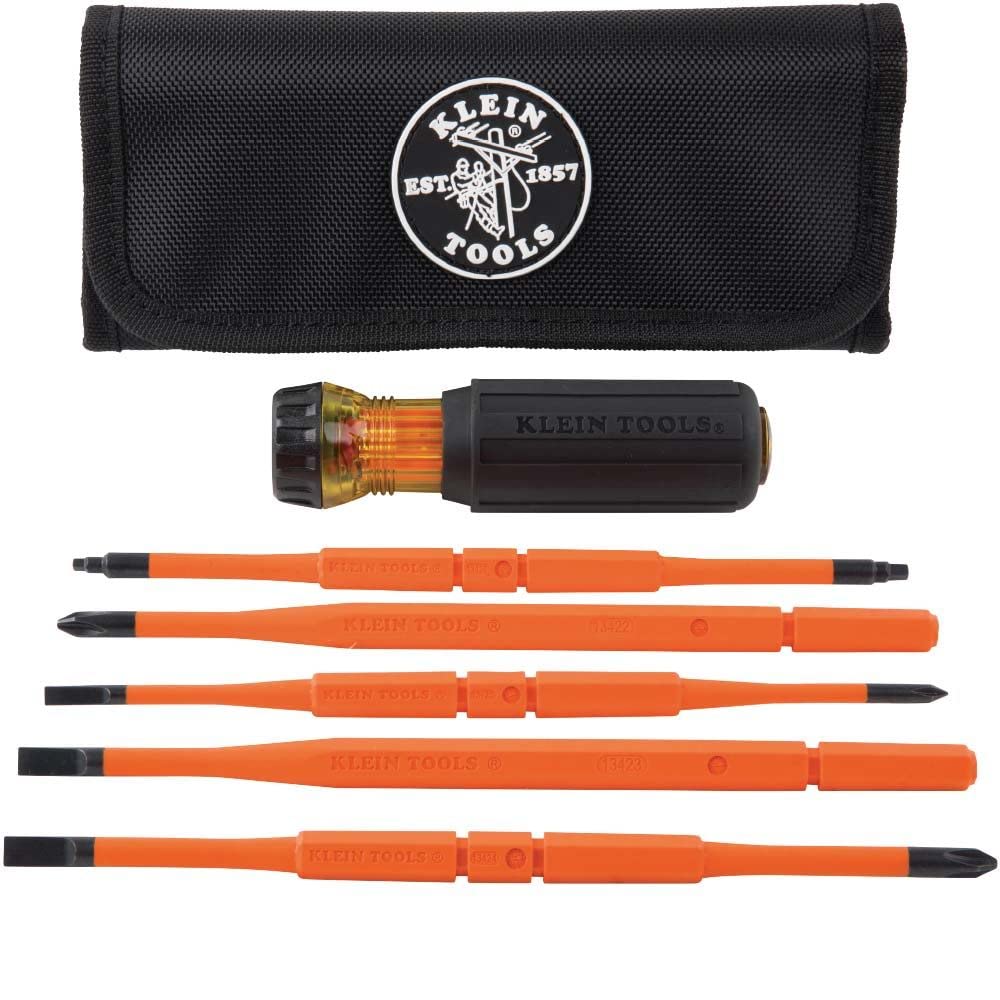 Klein Tools 32288 Insulated Screwdriver, 8-in-1 Screwdriver Set & 80020 Tool Set with Lineman's Pliers, Diagonal Cutters, and Long Nose Pliers, with Induction Hardened Knives, 3-Piece