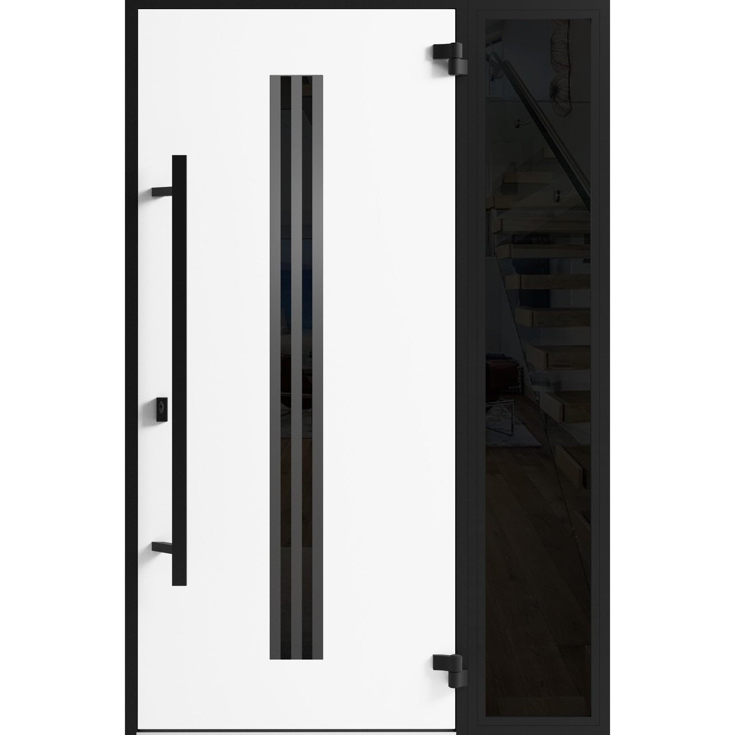 VDOMDOORS Front Exterior Prehung Steel Door/Ronex 1055 Teak/Side Exterior Window Sidelite/Entry Metal Modern Painted W36+16" x H80 Left Hand Inswing