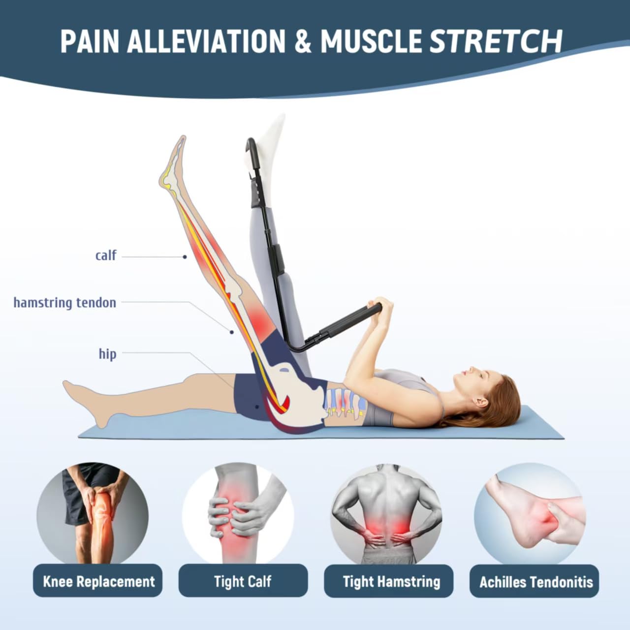 PressLoo Hamstring Stretcher for Knee Extension & Pain Relief, Adjustable Low Back, Calf, Leg & Hip Stretching Device for Flexibility, ACL MCL Surgery Recovery Physical Therapy & Rehab Equipment