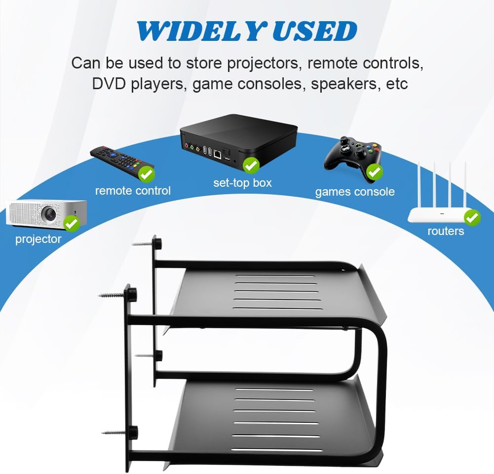 Tookie 2 Accessories(10.24 8.27in) Layers Projector Shelf, Wall Mount Double Floating Shelf Under TV Entertainment